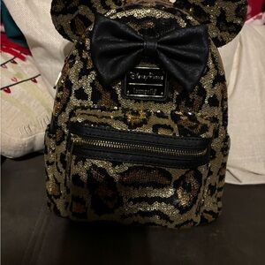 Loungefly Leopard Sequin Backpack with Black Bow